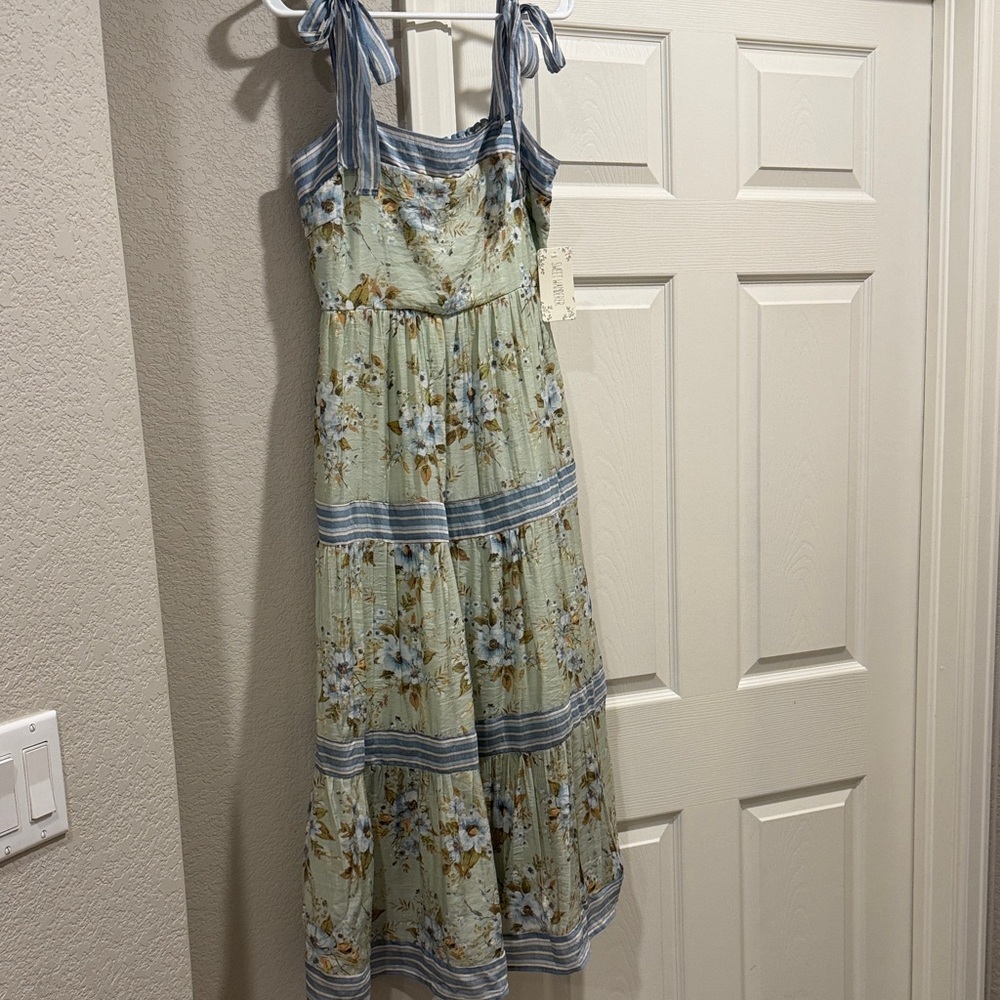Sweet Wanderer Blue and Cream Floral Maxi Dress